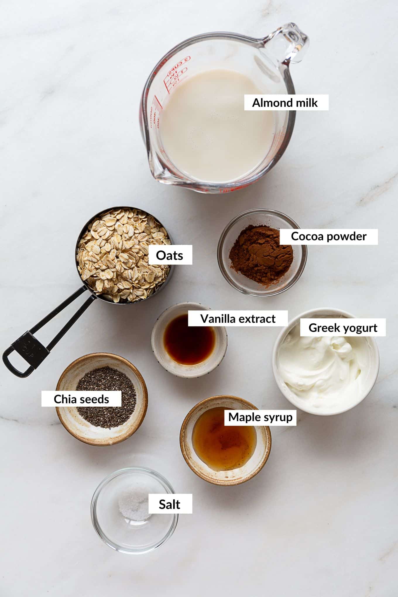 ingredients to make chocolate overnight oats.