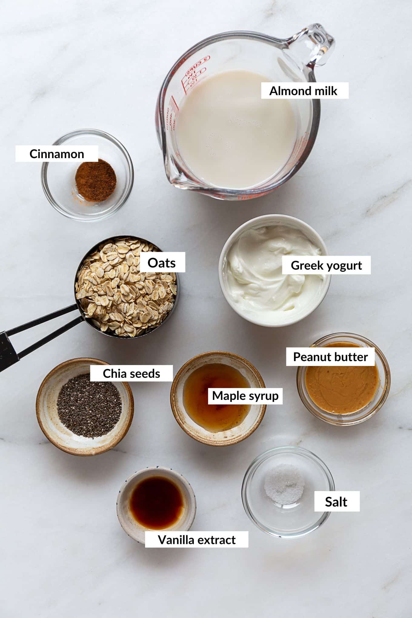 ingredients to make peanut butter overnight oats.