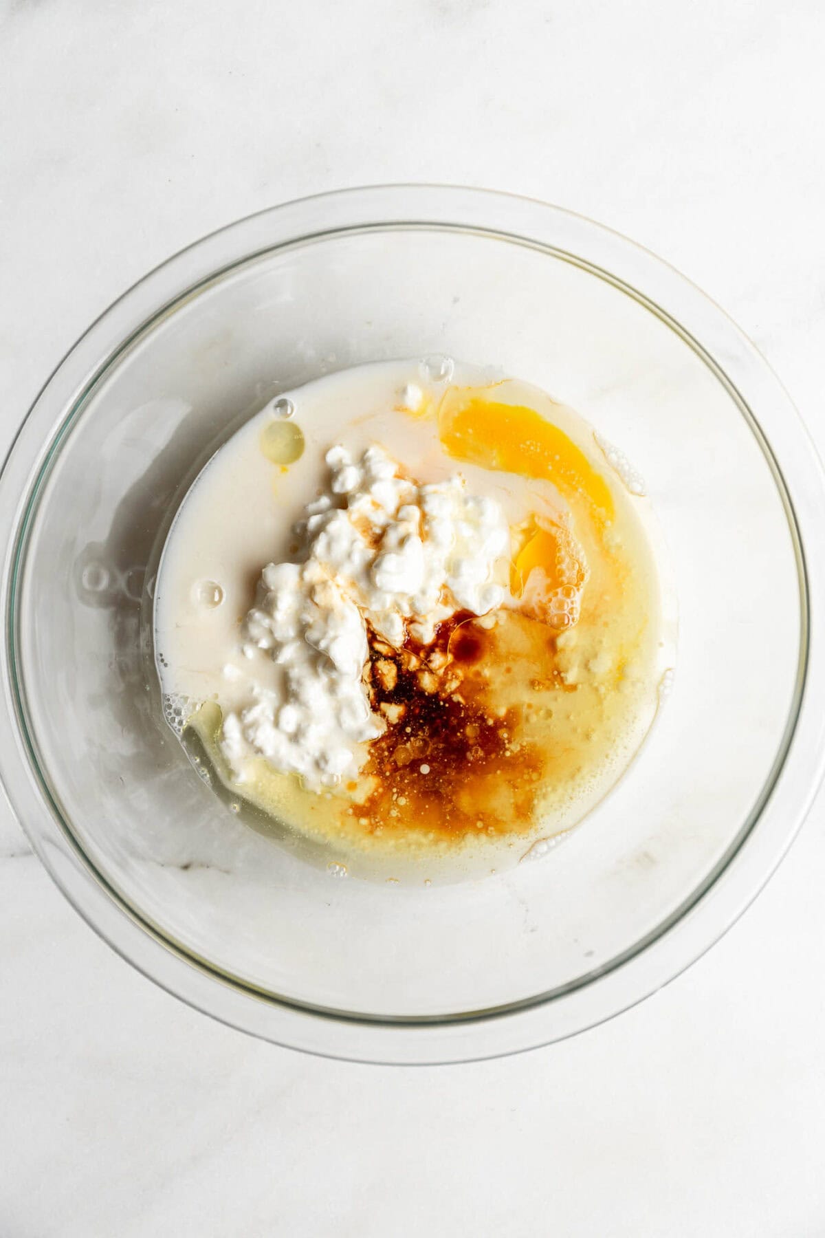 cottage cheese, milk ,egg, oil and vanilla in a mixing bowl.