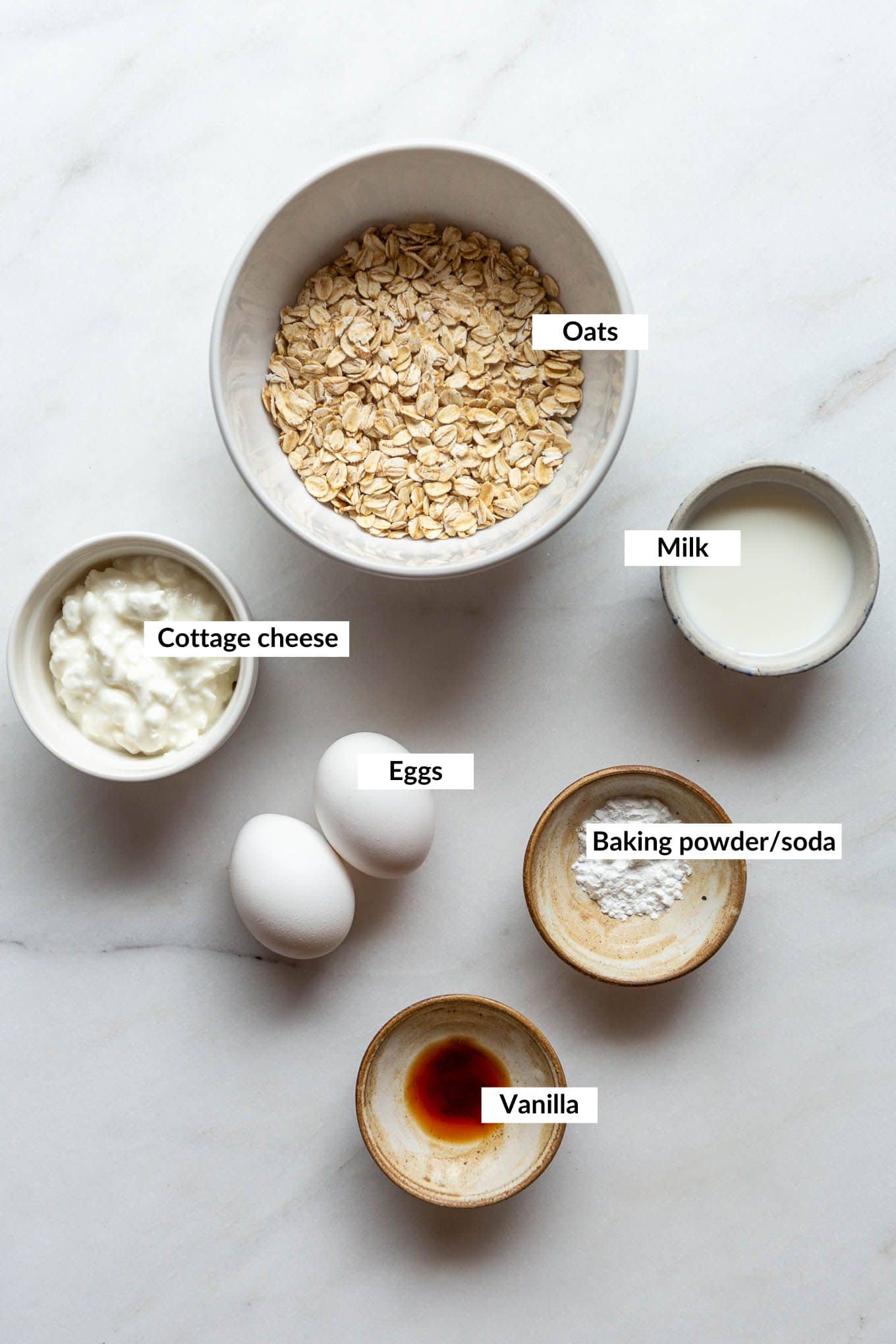 Ingredients for cottage cheese pancakes.