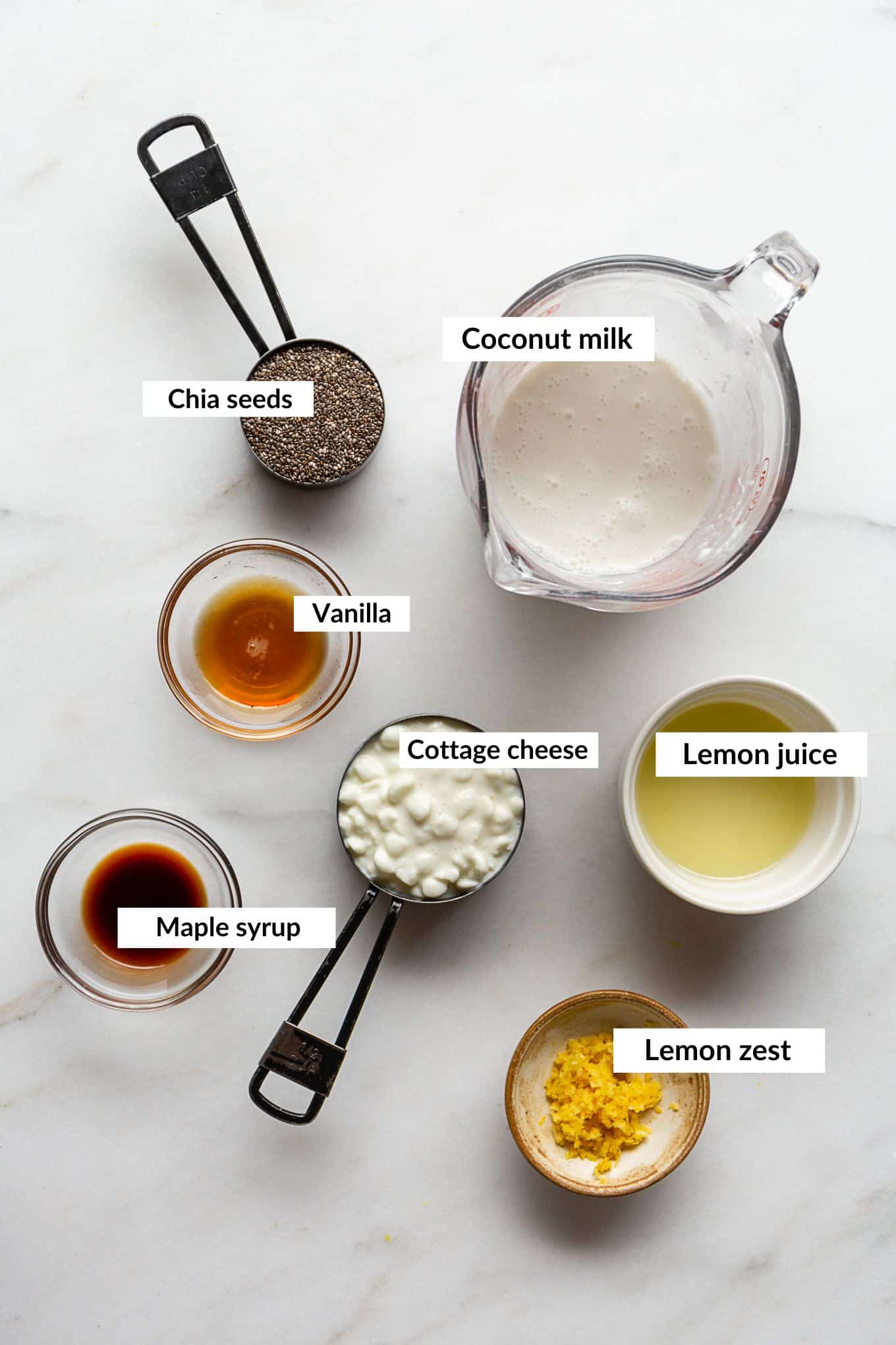 Ingredients to make lemon chia pudding.