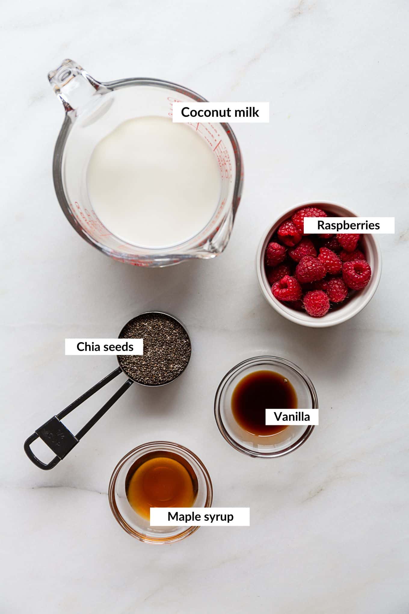 ingredients for raspberry chia pudding.