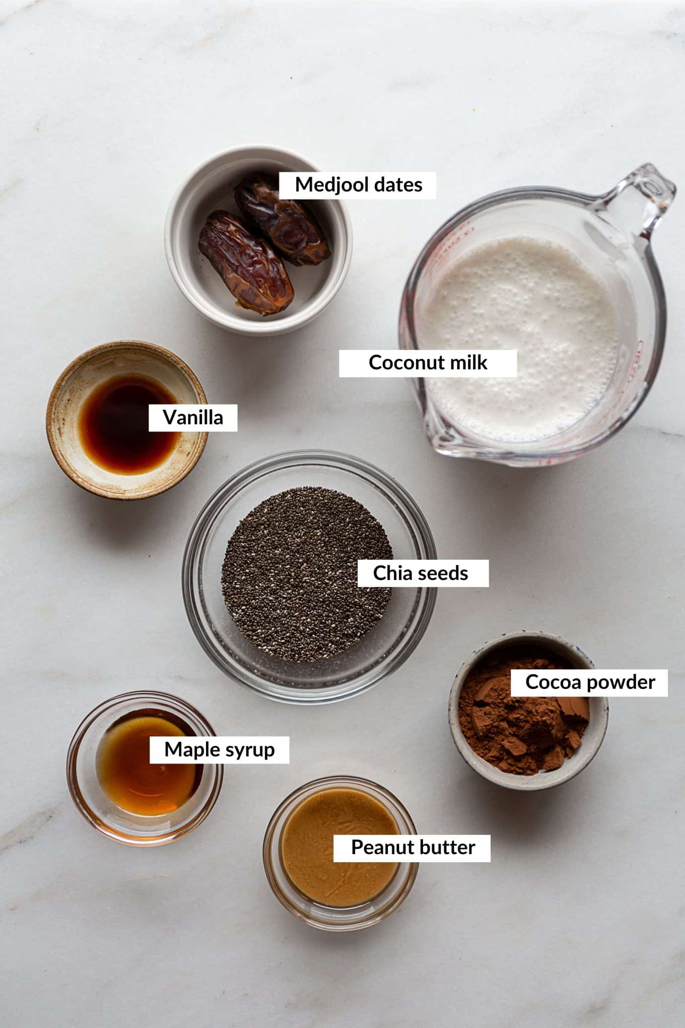 Ingredients for snickers chia pudding.