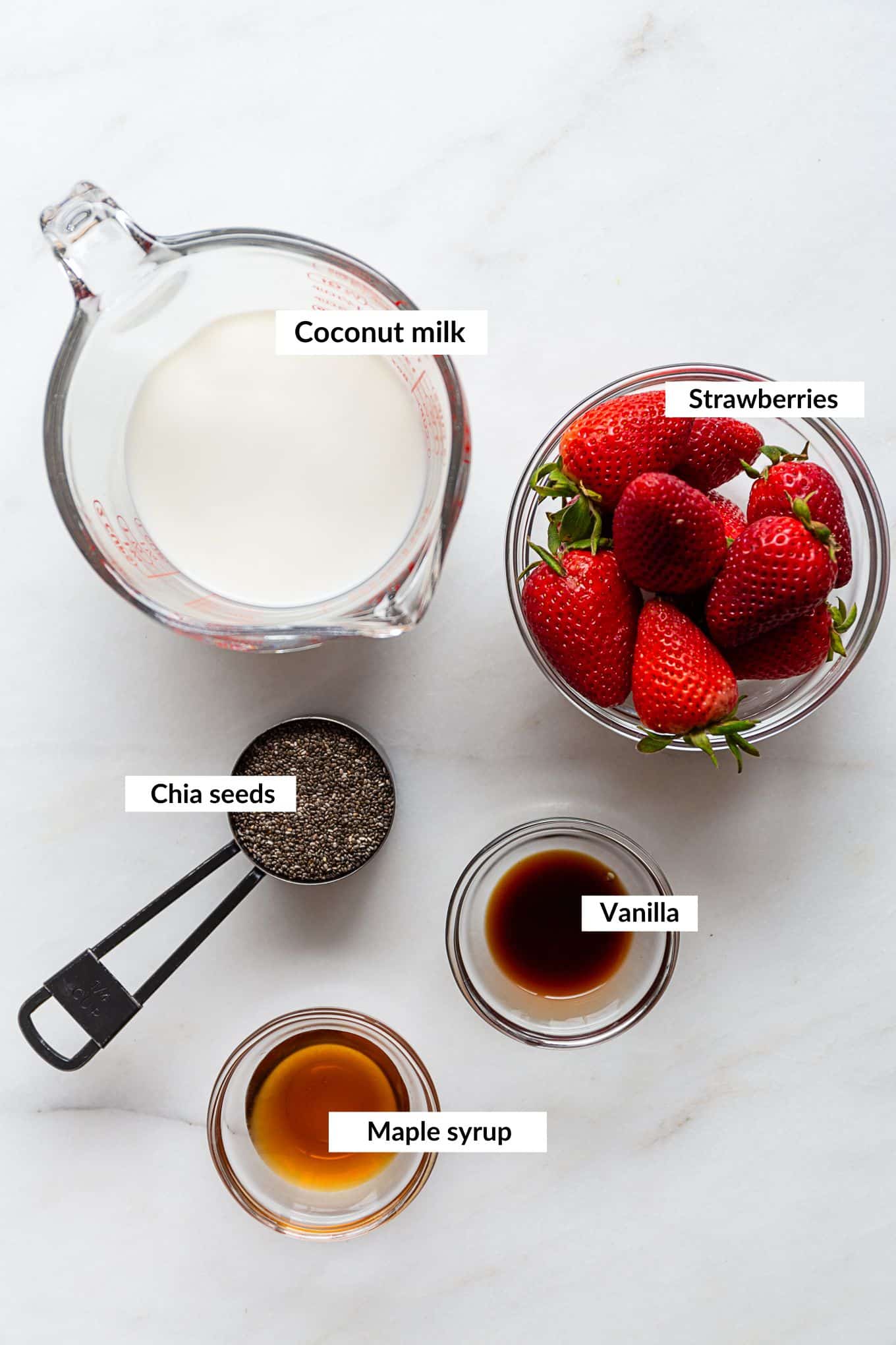 ingredients for strawberry chia pudding.
