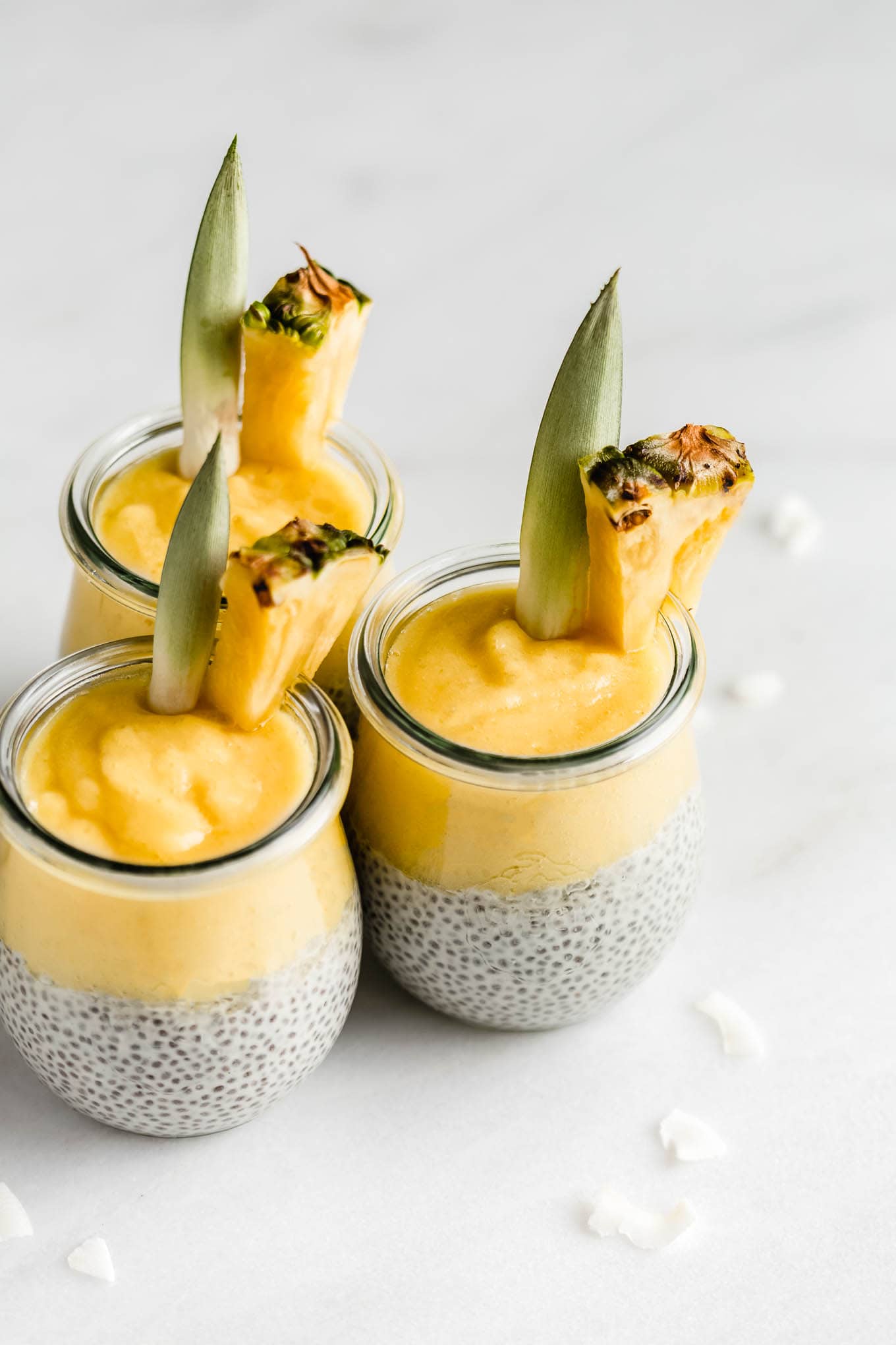 three cups of pina colada chia pudding.