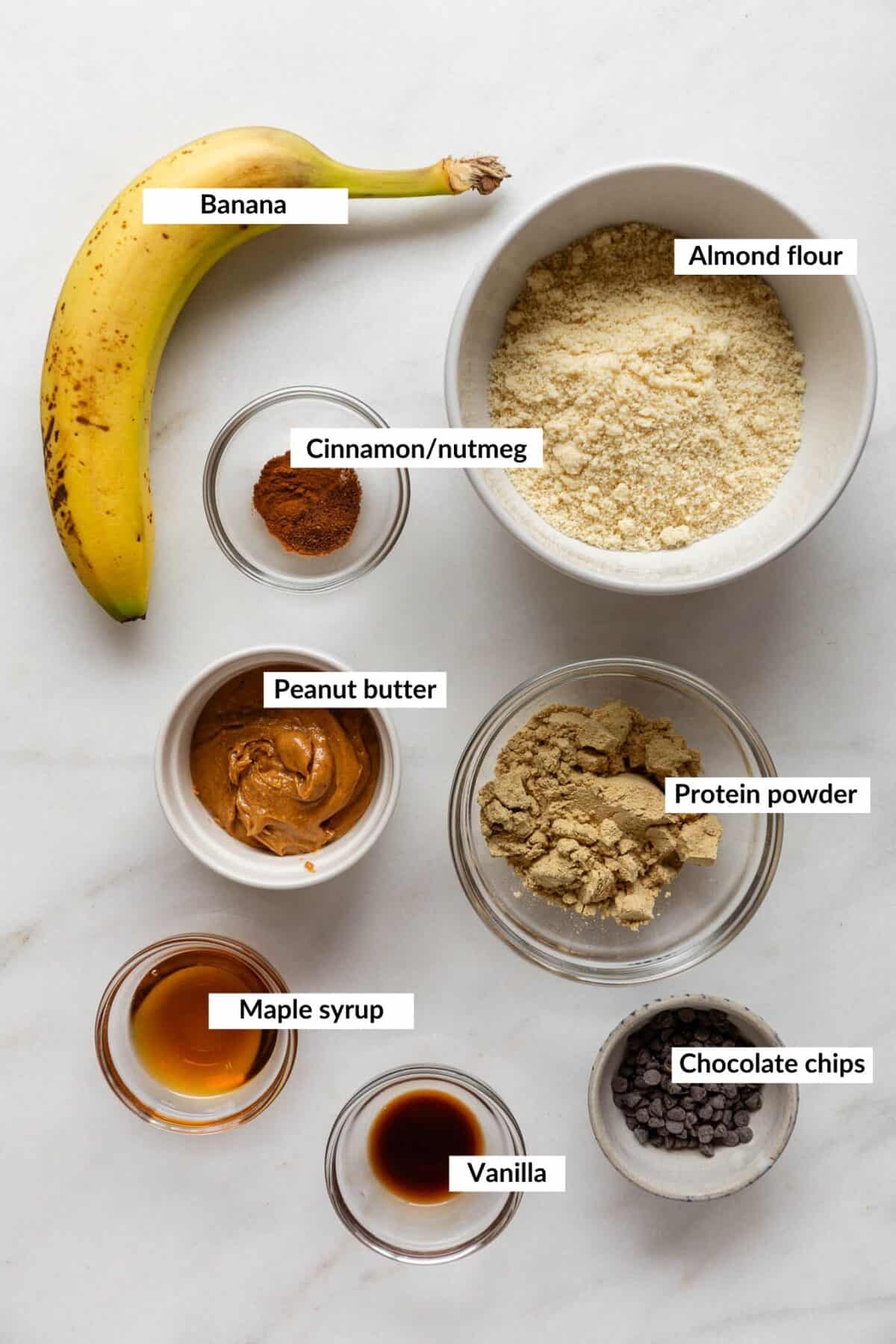 Ingredients for banana protein balls.