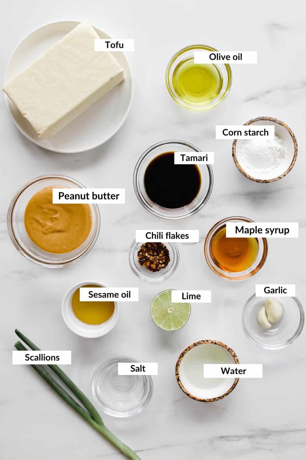 Ingredients to make peanut butter tofu.