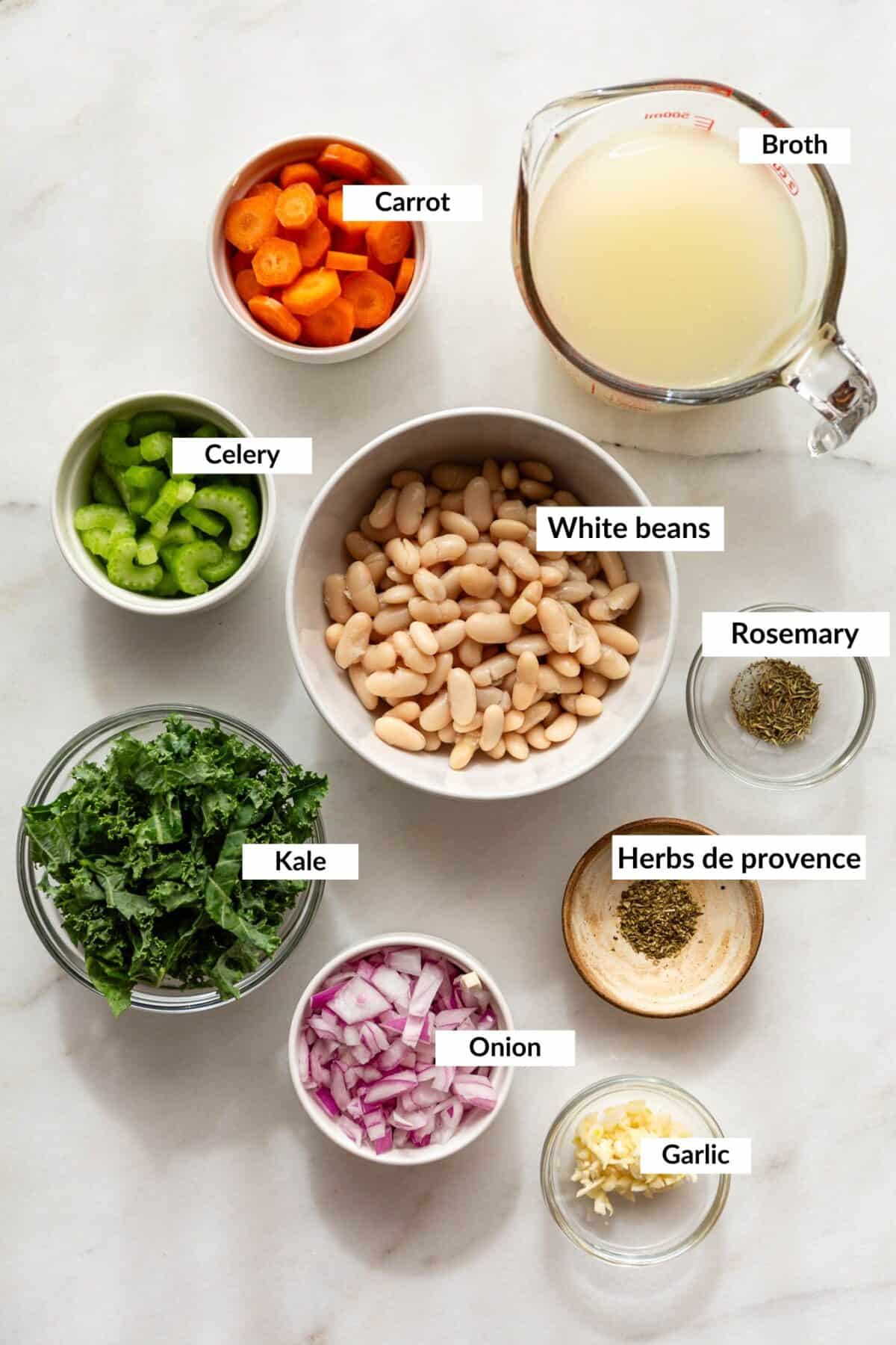 Ingredients for Tuscan white bean soup.